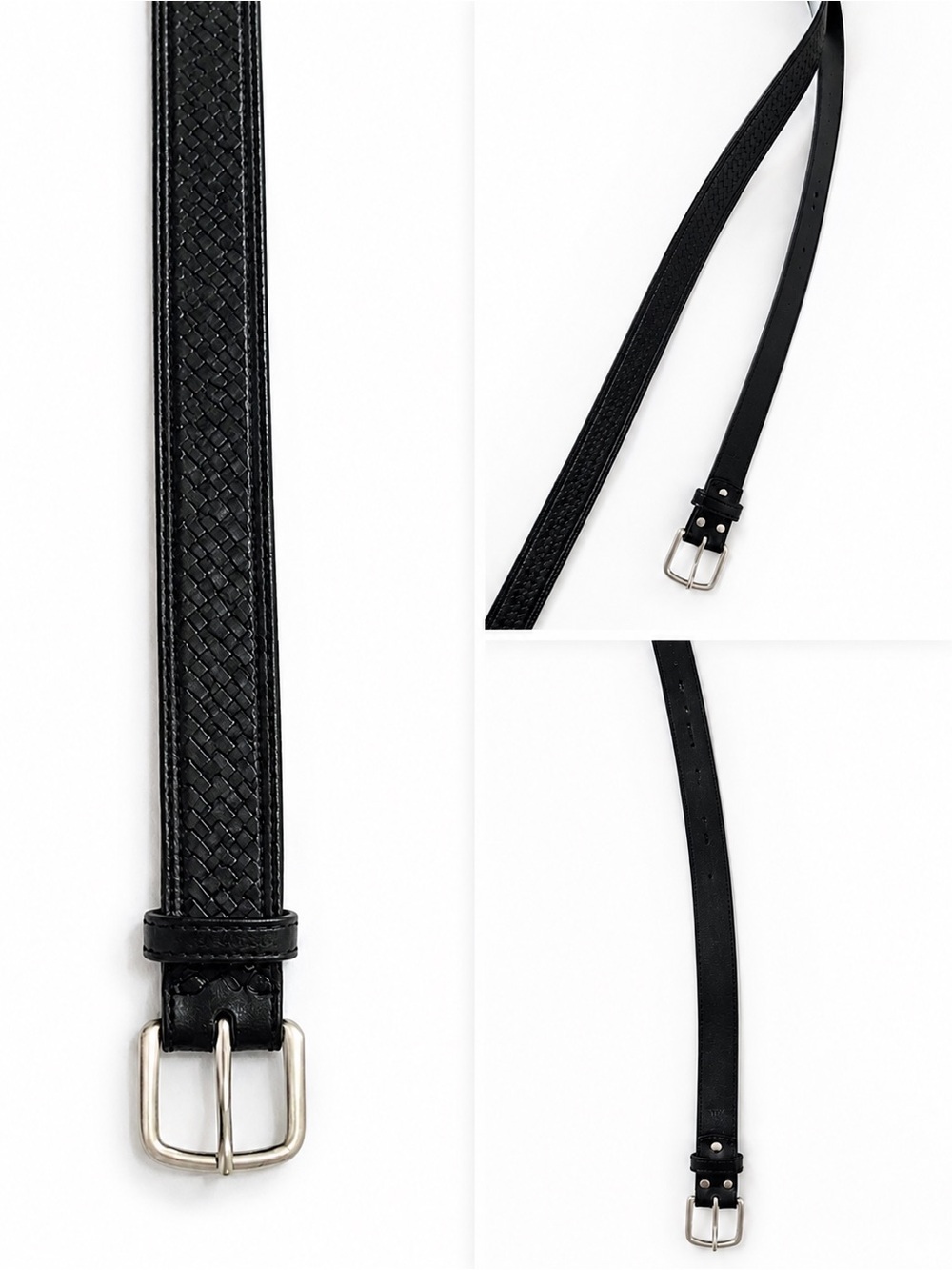 Unbranded Black Woven Leather Men's Belt with Silver Buckle